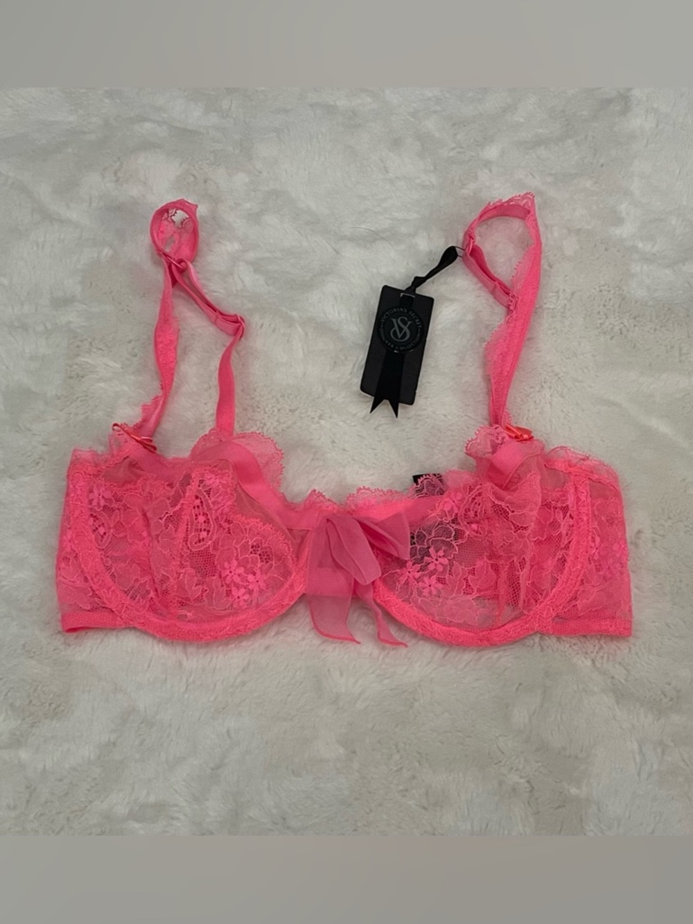 Victoria’s Secret designer collection fashion show neon pink lace bra